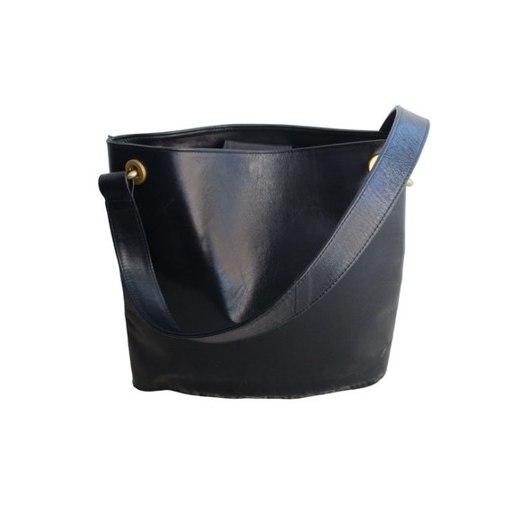 *Charles Jourdan Paris Vintage Satchel Shoulder Bag RETRO Black Midnight Blue - Picture 2 of 12